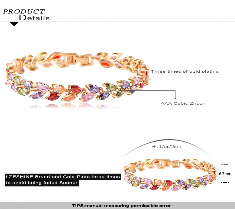 18k Gold Plated Leaf Zircon Women Bracelets