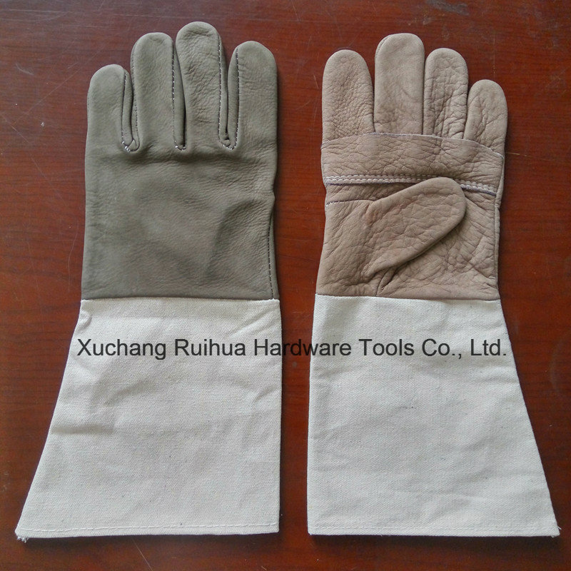 Kevlar Stitching Leather Working Gloves with Canvas Cuff, Unlined MIG TIG Welding Gloves, Good Quality Cow Grain Leather Welder Working Gloves Supplier
