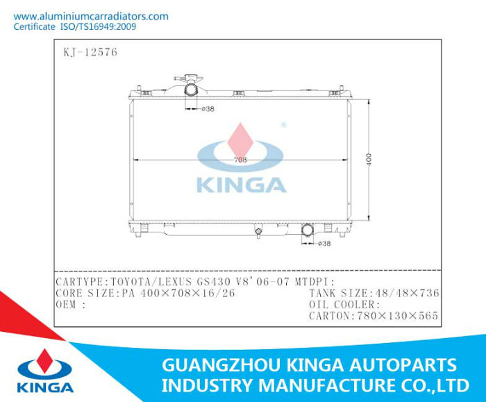 Aluminum Radiator Core for Totota / Lexus GS430 V8 2006 - 2007