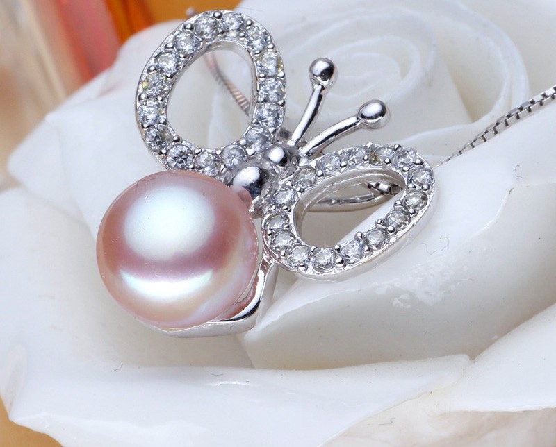 Fashion Pearl Pendant 9-10mm Button AAA Butterfly Freshwater Silver Pearl Pendant