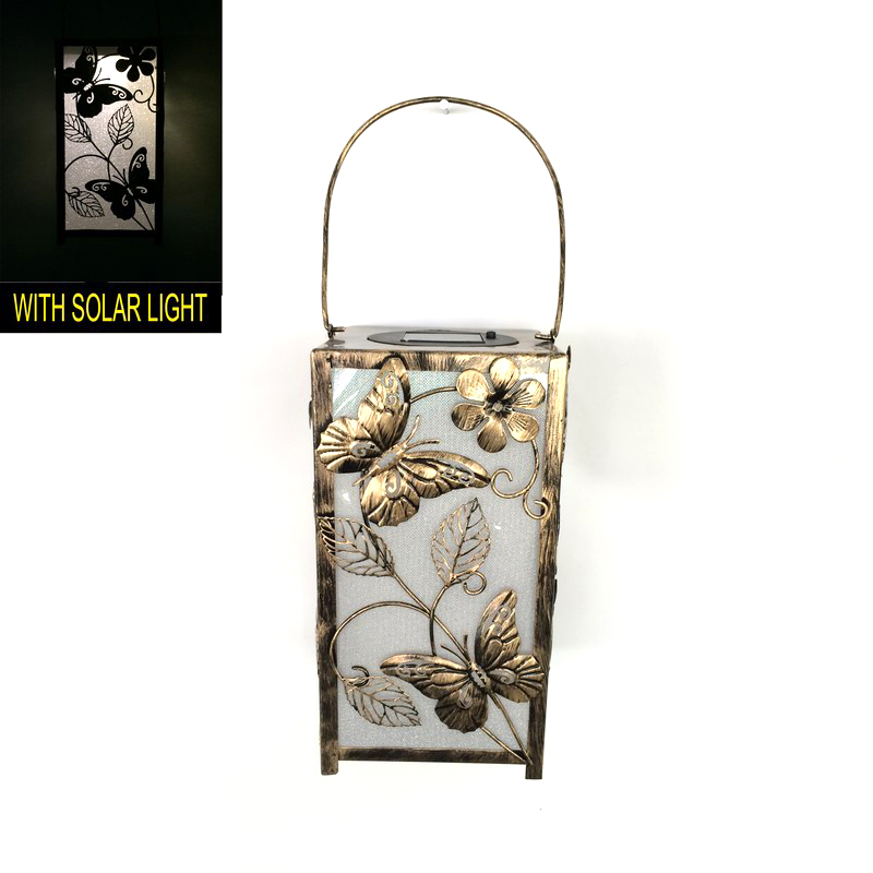 Solar Lighted Garden Decoration Metal Square Butterfly Lantern Craft