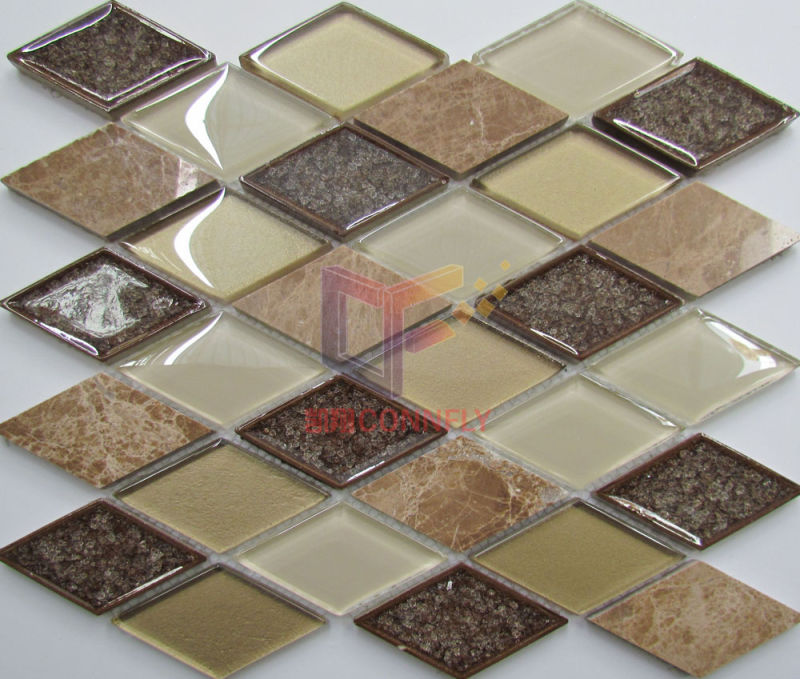 Light Emperador Marble Mix Cracked Ceramic Crystal Mosaic Tile for Decoration (CS252)