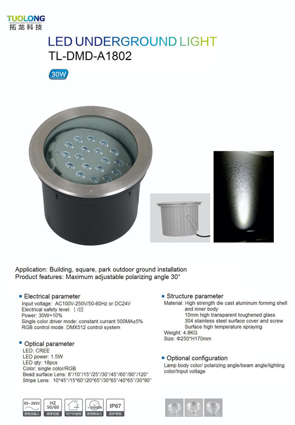 Ce&RoHS Outdoor Lighting 30W LED Underground Light Inground Garden Lighting