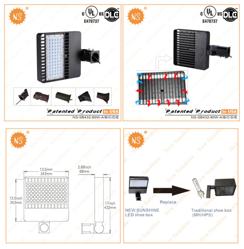 IP65 UL Dlc 80W LED Shoe Box Parking Lot Light