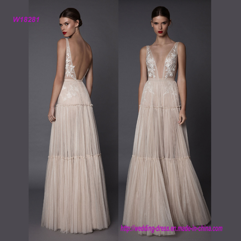 Sexy Deep V Neck A-Line Chifon Wedding Dress