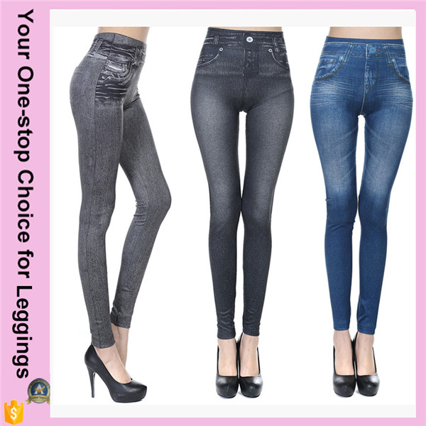 Plus Size High Waist Pockets Customized Printed Stretchy Seamless Jeans Leggings