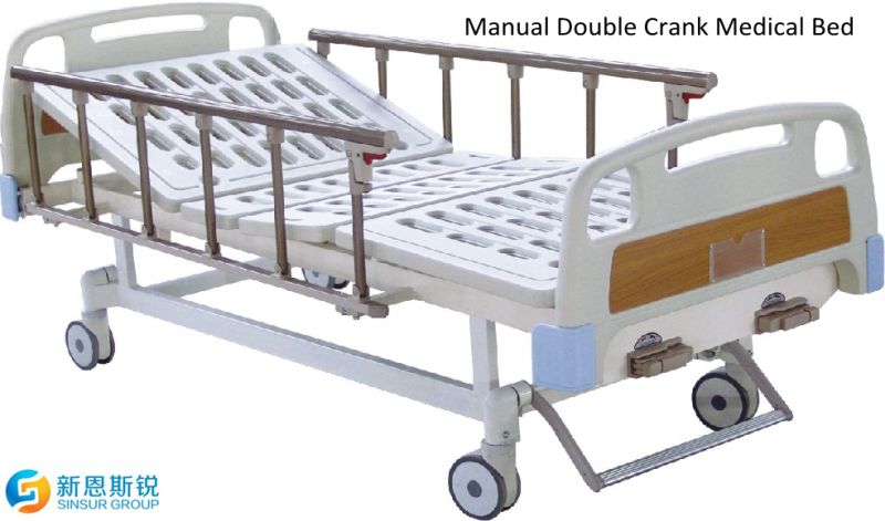 China Factory Aluminum Alloy Guardrail Manual Double Shake Hospital Beds