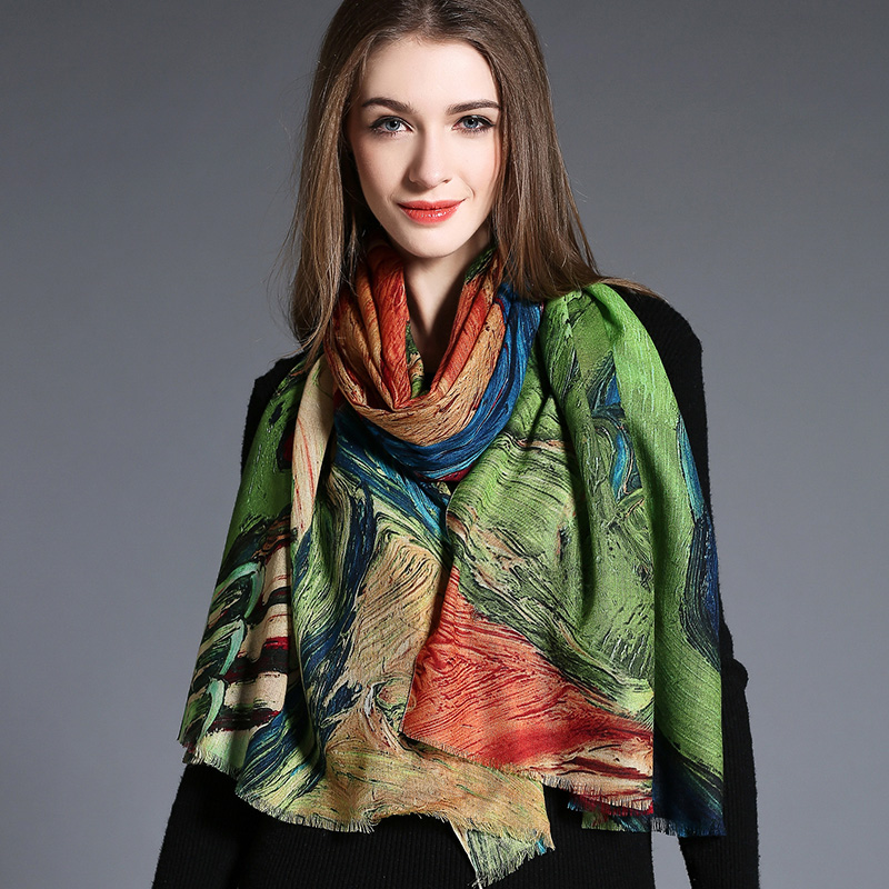 Women's Abstract Digital Printing of Wool Scarf Hijab