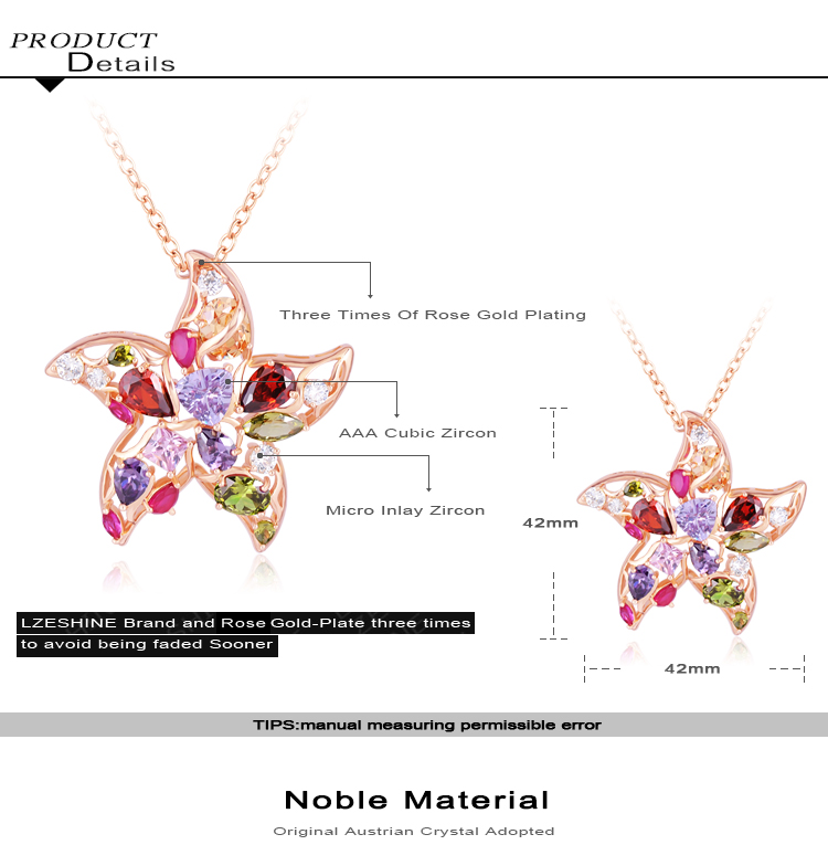 18k Rose Gold Plated Multicolor CZ Starfish Necklace Fashion (CNL0218-A)