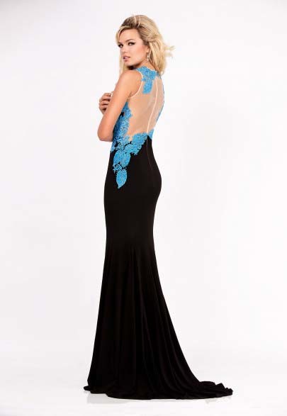 Embroidered Lace Jersey Evening Dress