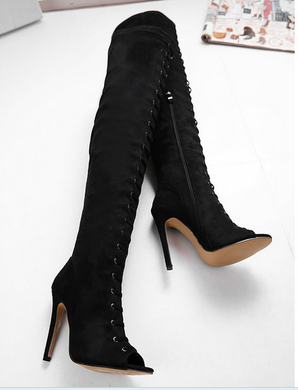 Black Fashion High Heel Ladies Knee Boots (HC 034)