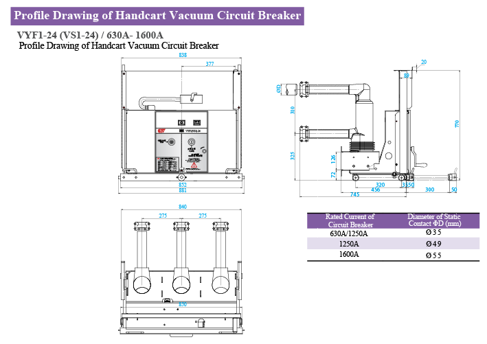 Two Type of Indoor High-Voltage Vacuum Circuit Breaker-Vyf1-24