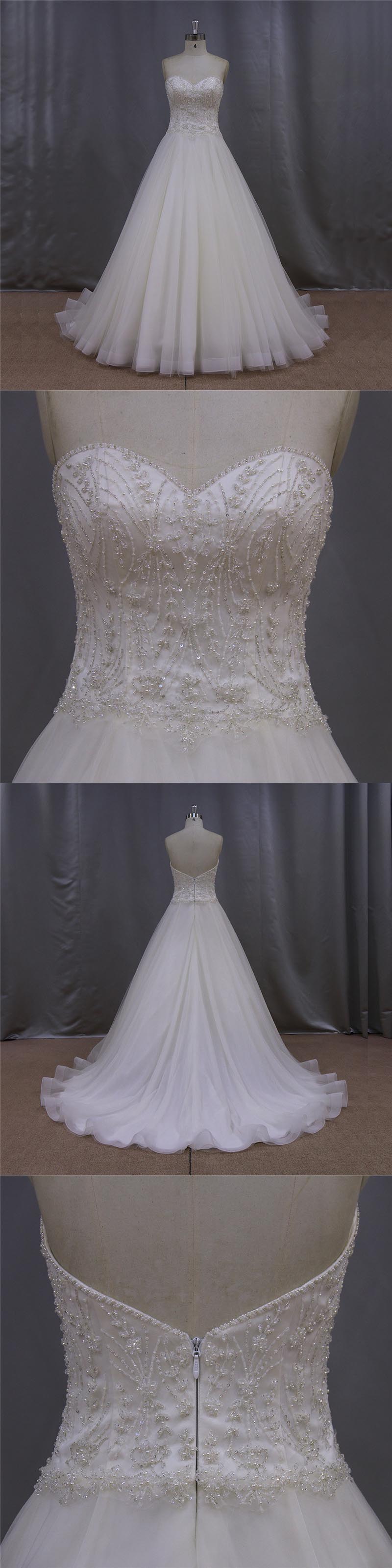 Elegant Sweetheart Strapless Beading Bridal Gown