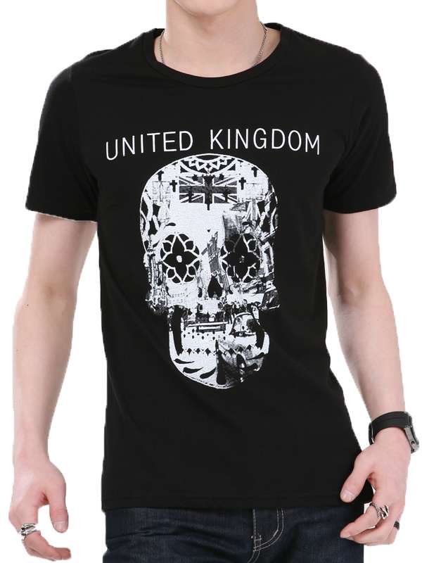 Black and White Skull Design Printing Wholesale Fashion Cotton Men T-Shirt