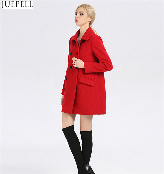 New Commuter Ladies Collar Thin 100% Wool Coat Women European and American Style Double Breasted Long Winter Coat