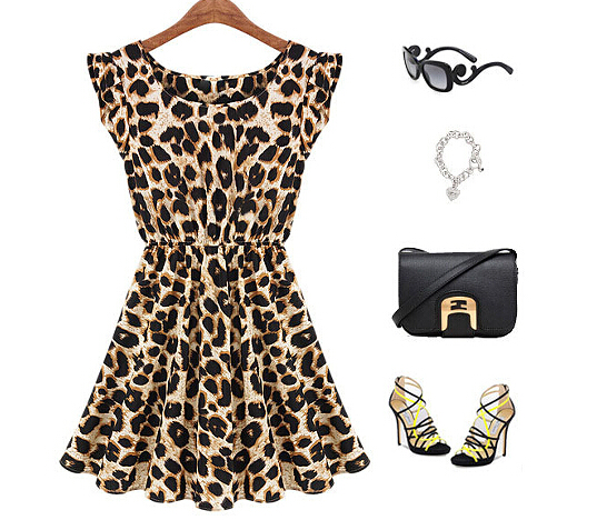 2015 New Fashion Sweet Girl's Leopard Dresses