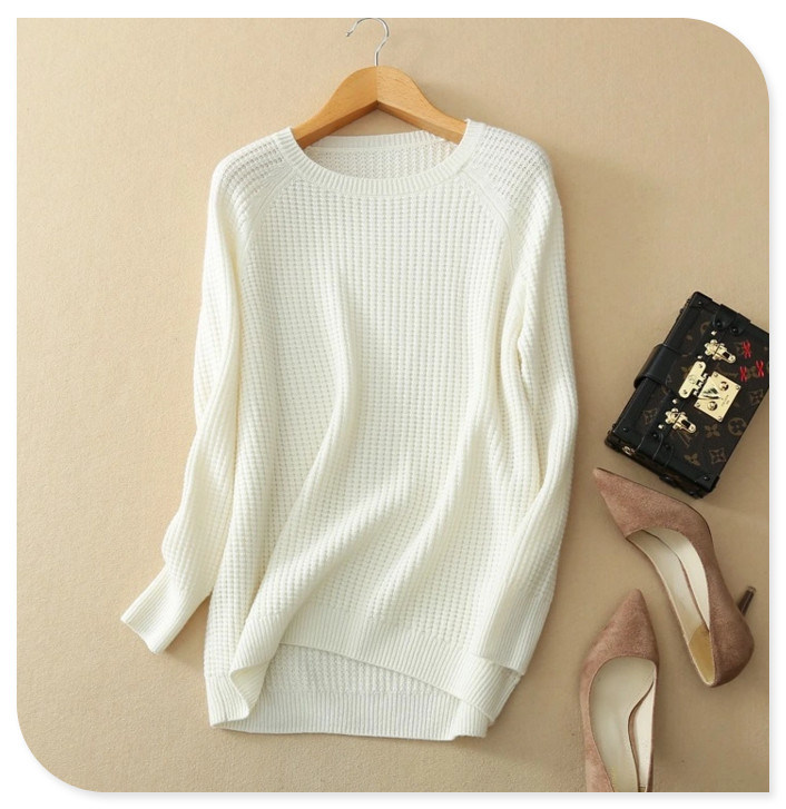 Women's Knitwear Pure Cashmere Sweater Pullover Solid Color with Long Sleeve O Neck