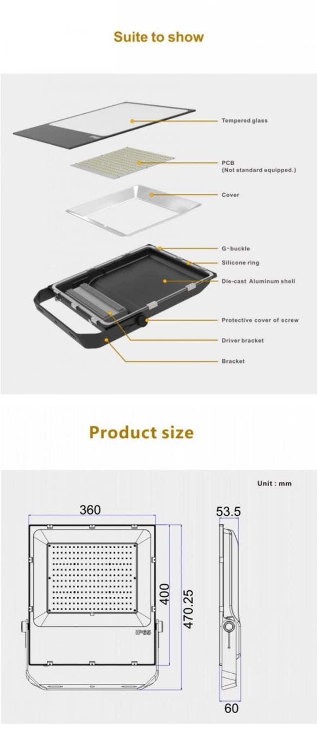 5-Year Warranty 200W LED Floodlight High Power LED IP65 20000lm