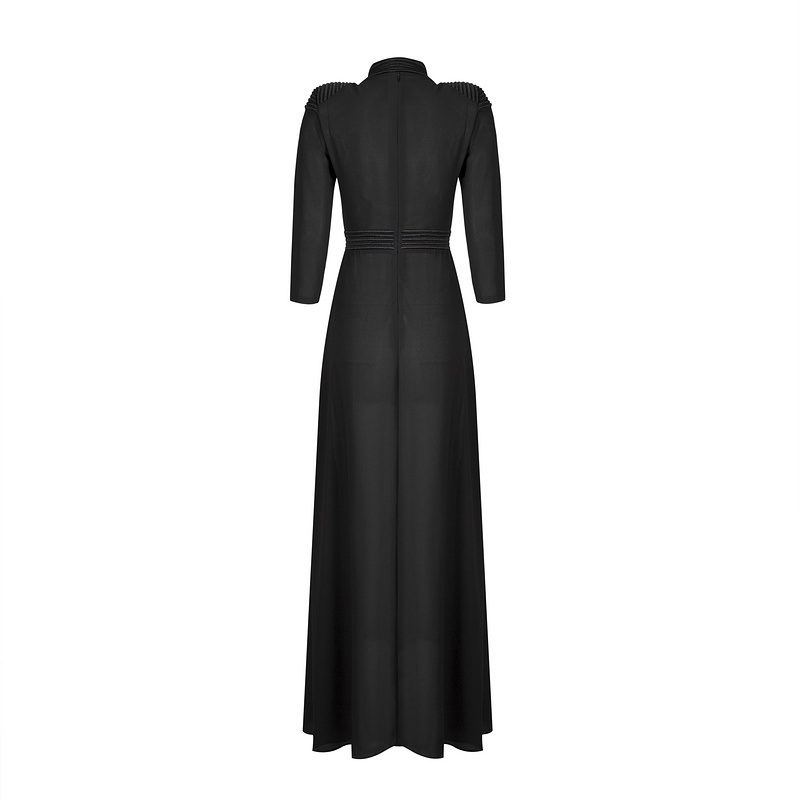 Lady Black Deep V Multi-Layer Shoulder Long Sleeve Evening Dress