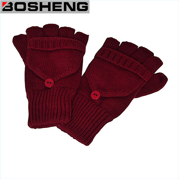 Knitted Gloves with Mitten Cover, Thick Half Fingerless Gloves