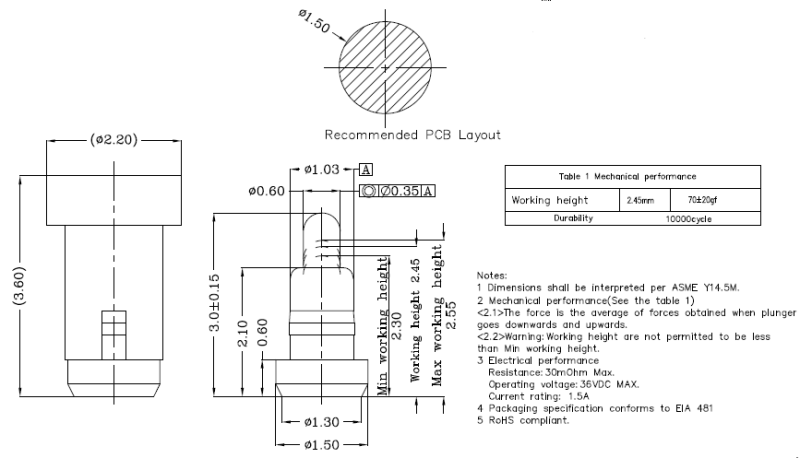 Pogo Pin for SMT with Diameter 0.6