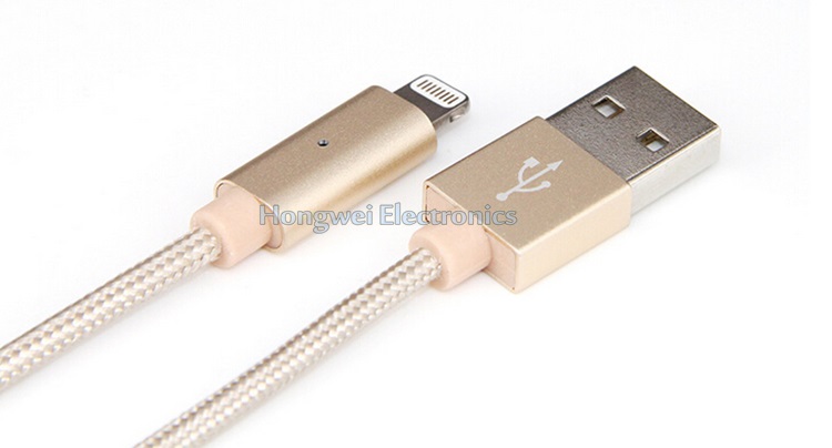 Intelligent USB Charged Data Braided Breathing LED Light iPhone USB Cable