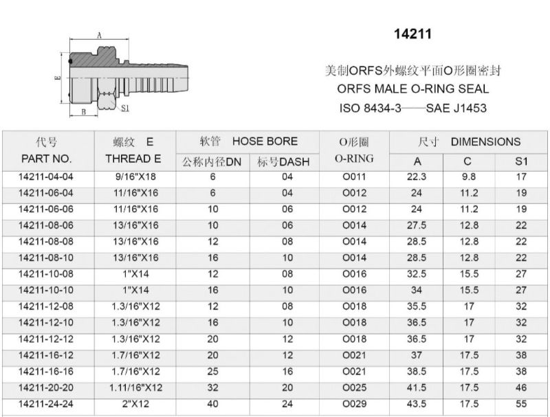 Orfs Male O-Ring Hydraulic Hose Fitting Hydraulic Fitting (14211)