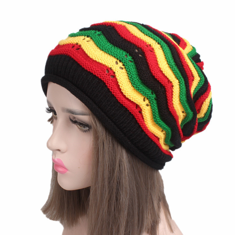 Womens Mens Unisex Knitted Colorful Fancy Rainbow Slouchy Stripes Hat Beanie (HW130)