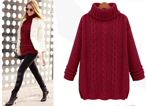 Fashion Loose High Neck Cable Style Knit Lady Sweater