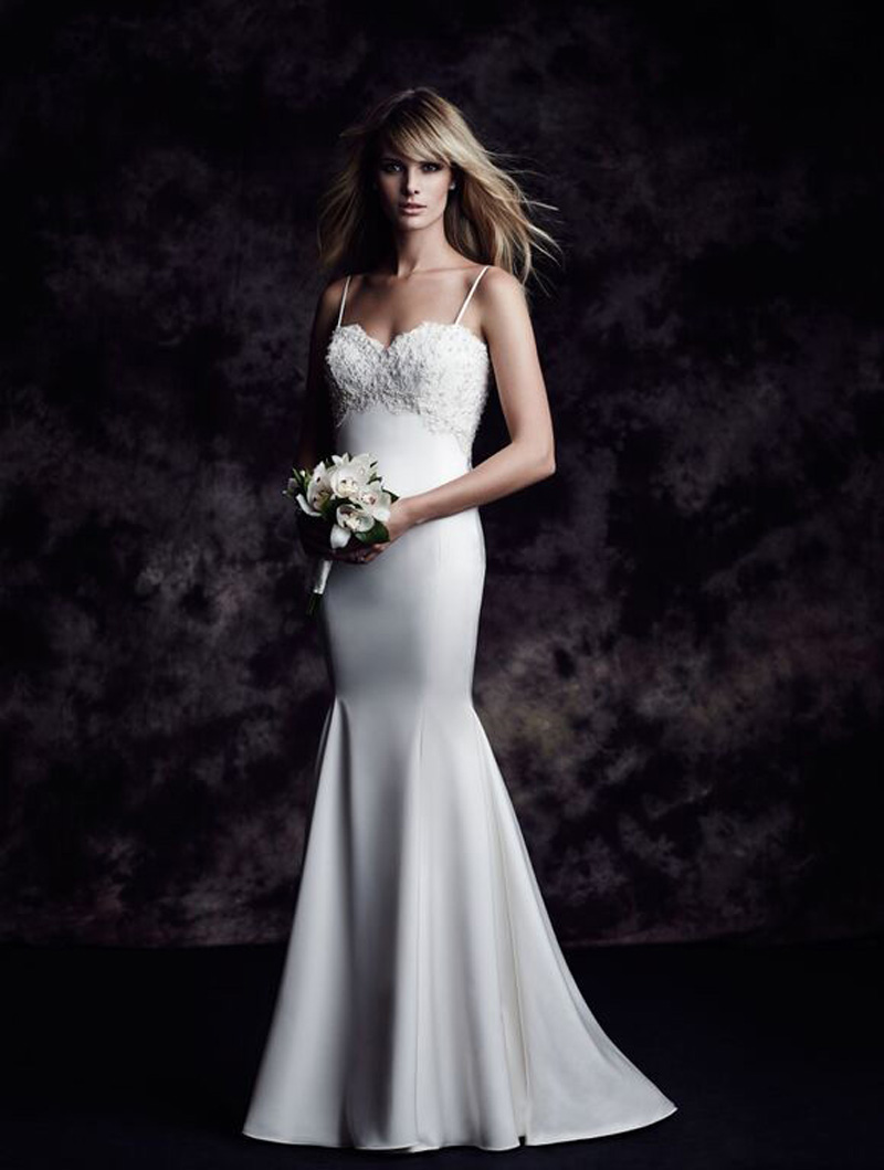 Sexy Bodice Sweetheart Neckline Spaghetti Strap Mermaid Wedding Dress with Sweep Train