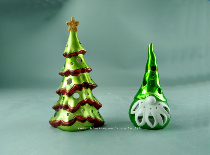 Plating Ceramic Christams Tree Candle Holder, Christma Decoration