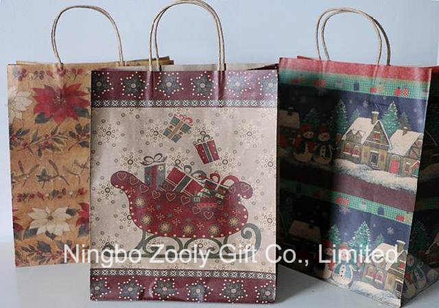 Wholesale Christmas Printed Recycled Kraft Paper Gift Bags