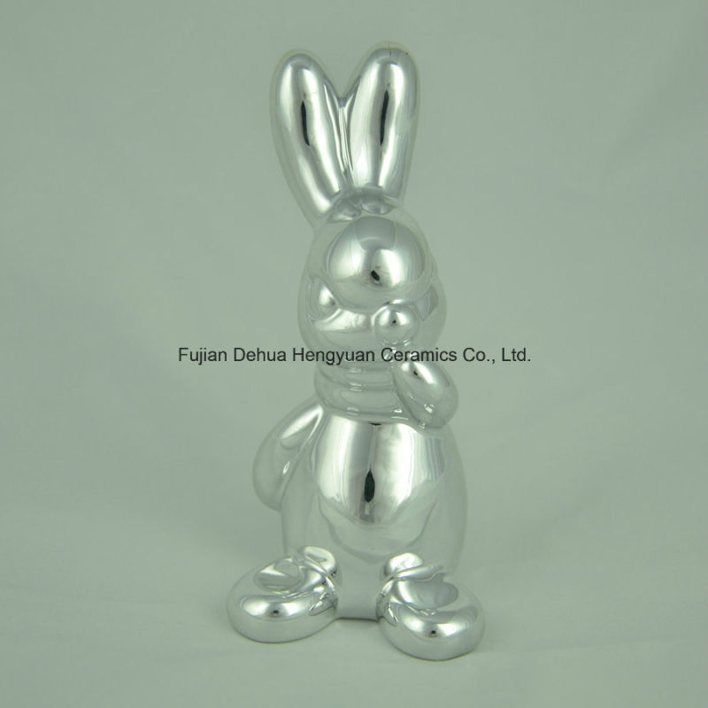 Animal Shaped Ceramic Craft, Plating Sliver Ceramic Rabbit for Easter Decoration