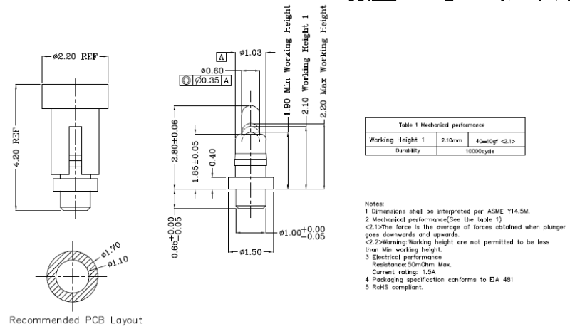 Spring Pogo Pin for SMT with Small Diameter 0.6