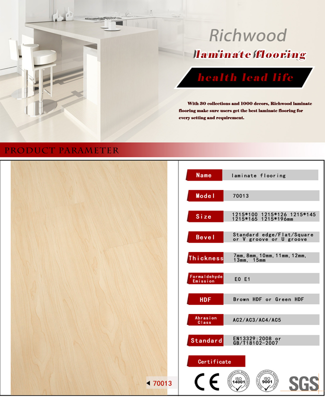 Commercial Vinyl E0 HDF AC3 Maple Oak Wooden Wood Laminated Laminate Flooring