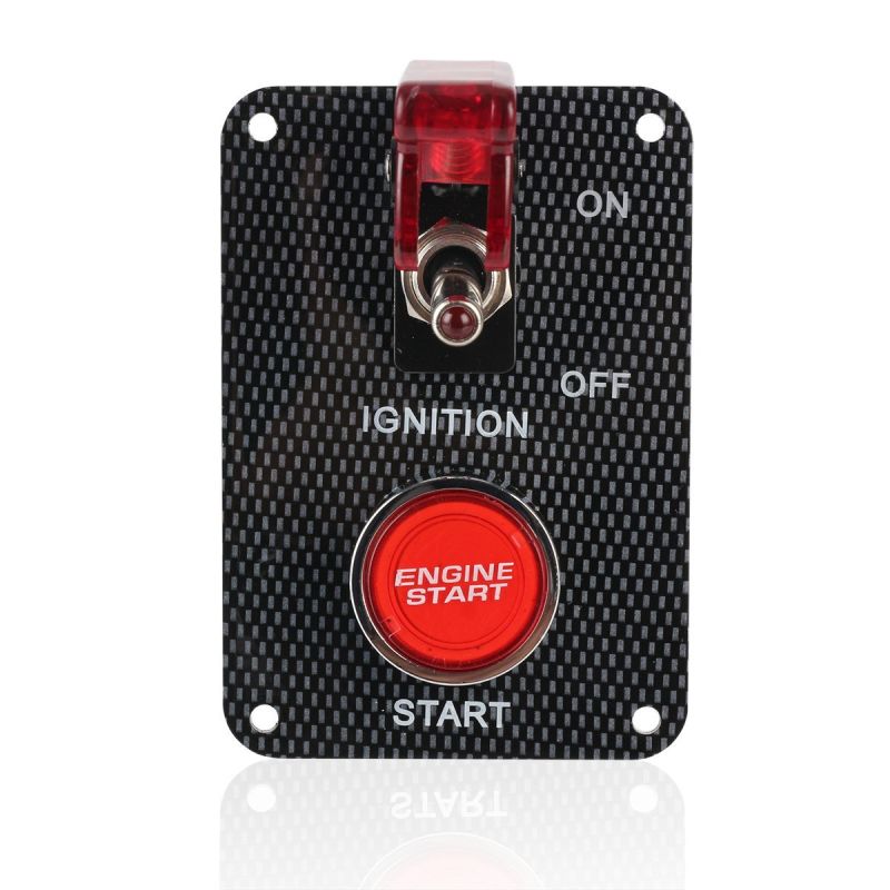 Carbon Fiber Racing Car 12V Ignition Switch Panel, Push Button+Red LED Toggle