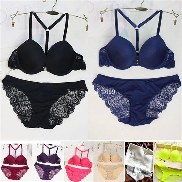 Sexy Push up Lace Front Closure Bra and Panties Set