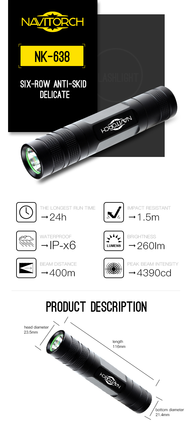 Aluminium Alloy 260 Lumens Tactical Rechargeable Light (NK-638)