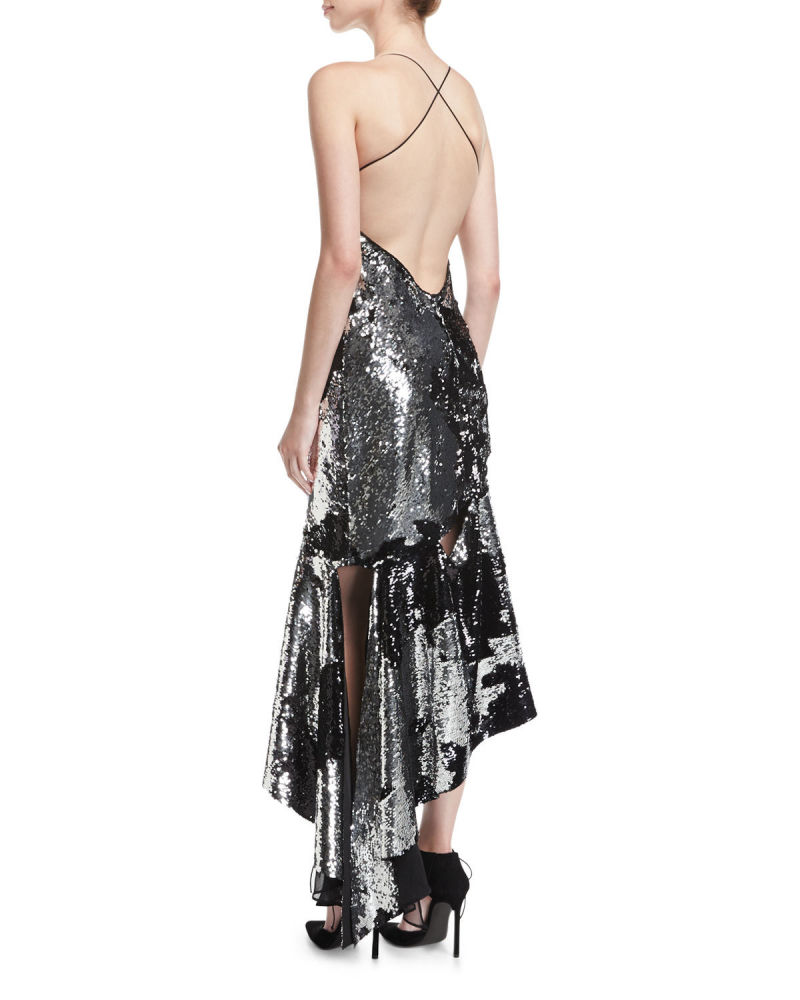 Fractured Sequin Sleeveless Bias-Cut Cocktail Slip Dress