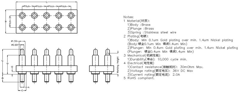 Through Hole Pogo Pin Connector with Spring Loaded 10 Contacts