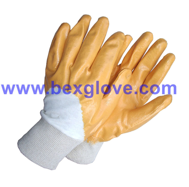 Cotton Interlock Liner, Nitrile Coating, Half Coated Safety Gloves