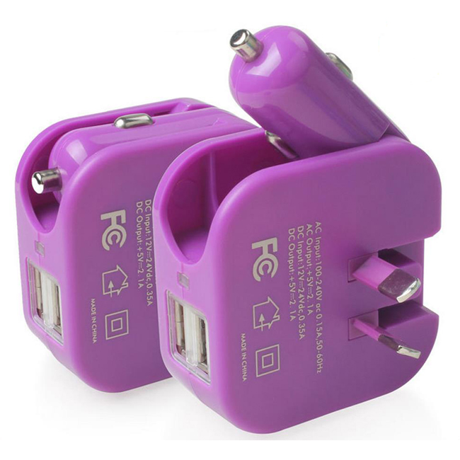 2 in 1 Dual USB Port Car Charger Home Wall Charger with Foldable Au Plug