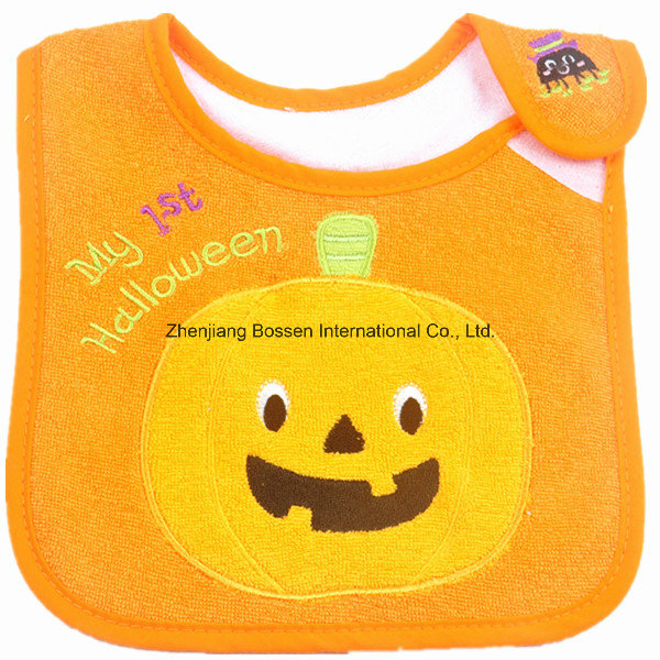 OEM Produce Customized Design Embroidered Cotton Terry Cartoon Halloween Baby Feeder Bib