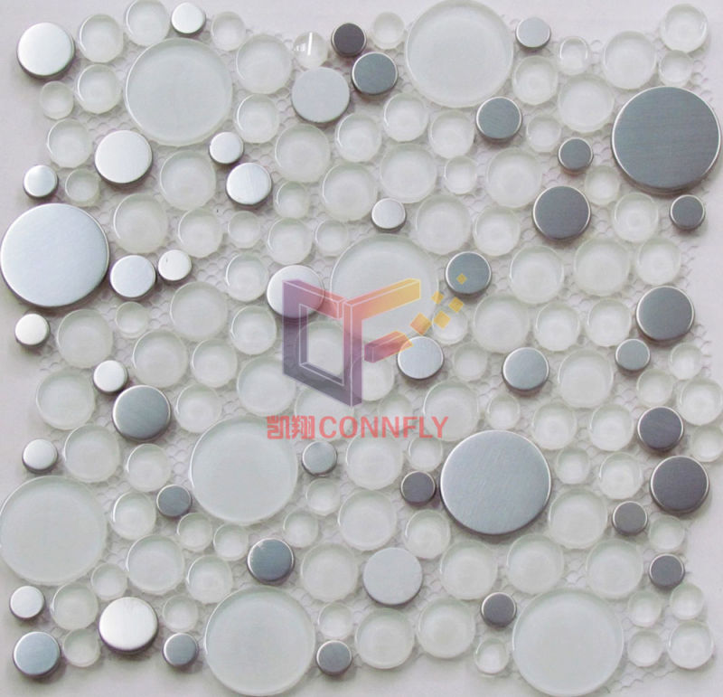 Round Super White Smoothed Crystal Mosaic Tile (CFC252)