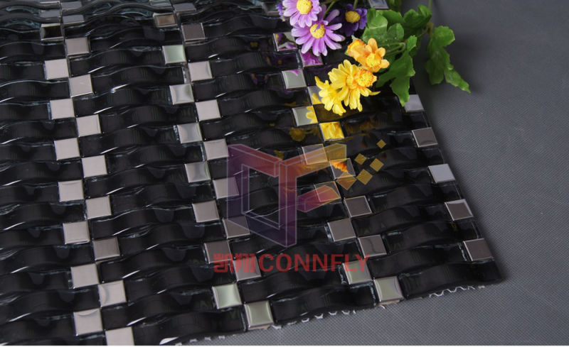 Wave Shape Crystal Glass Mix Metal Mosaic (CFG03)