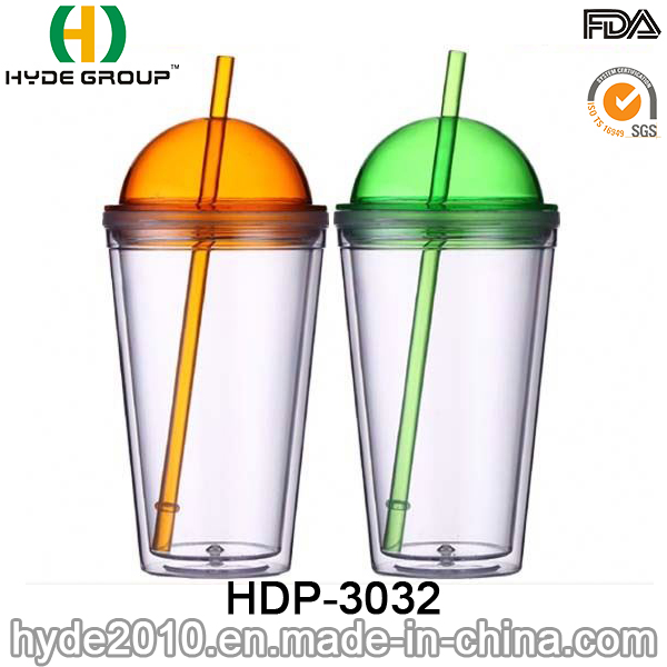 2017 Newest 16oz BPA Free Ice Juice Mug, Customized Plastic Cup with Straw (HDP-3032)