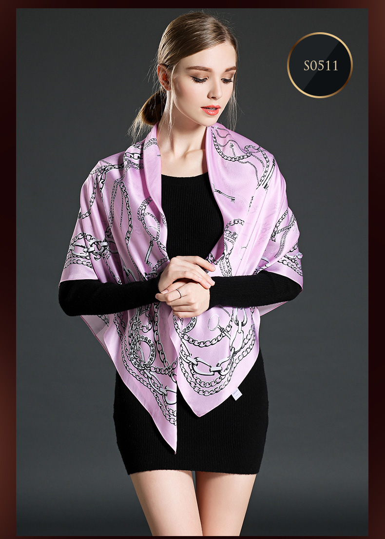 Pure Silk Printed Scarf for Women Pink