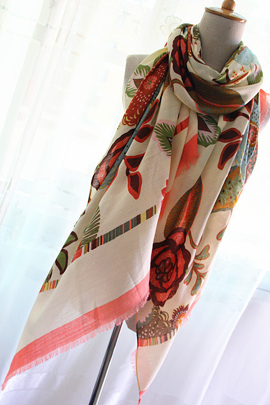 Womens Beach Voile Soft Long Beautiful Flowers Printed Wrap Shawl Scarf (SW106)