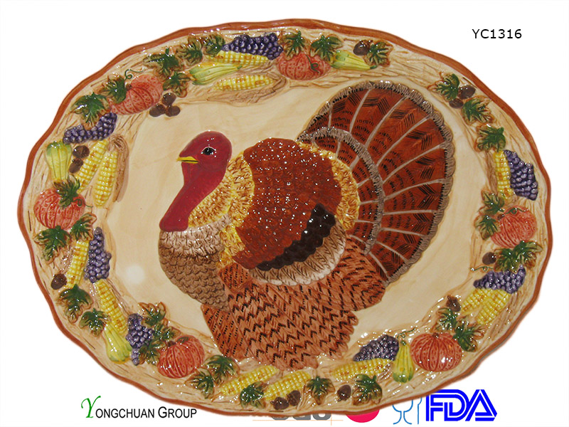 Ceramic Hand Painted Turkey Platter for Wholesale