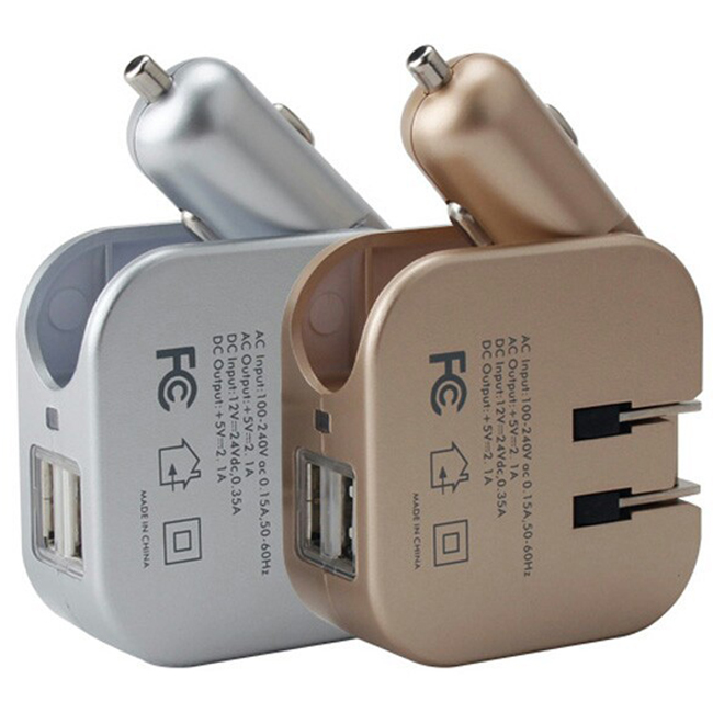 2in1 USB Car Charger with Wall USB Adapter for Mobile Phone Tablet